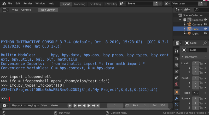 Running IfcOpenShell commands in the Blender console
