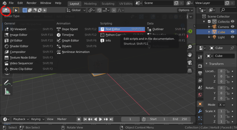 How to switch to Blender's built in text editor
